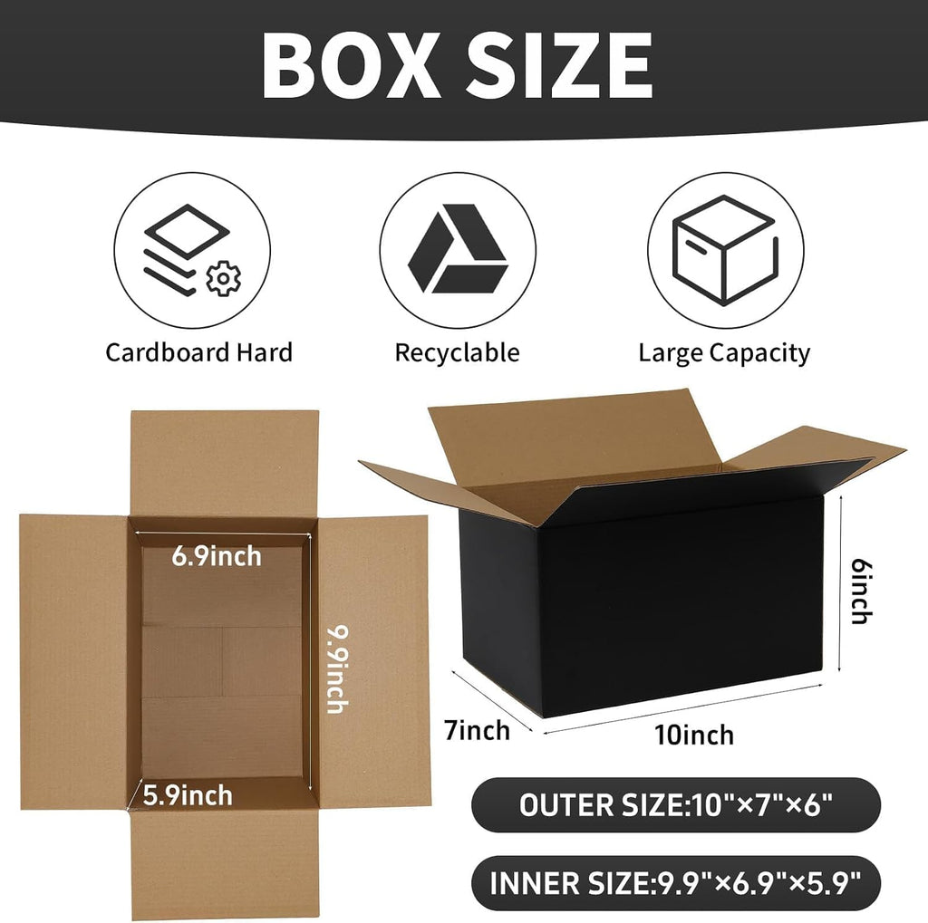 10x7x6 Inch Medium Shipping Boxes 30 Pack, Black Corrugated Cardboard Box, Mailing Packaging Boxes for Small Business