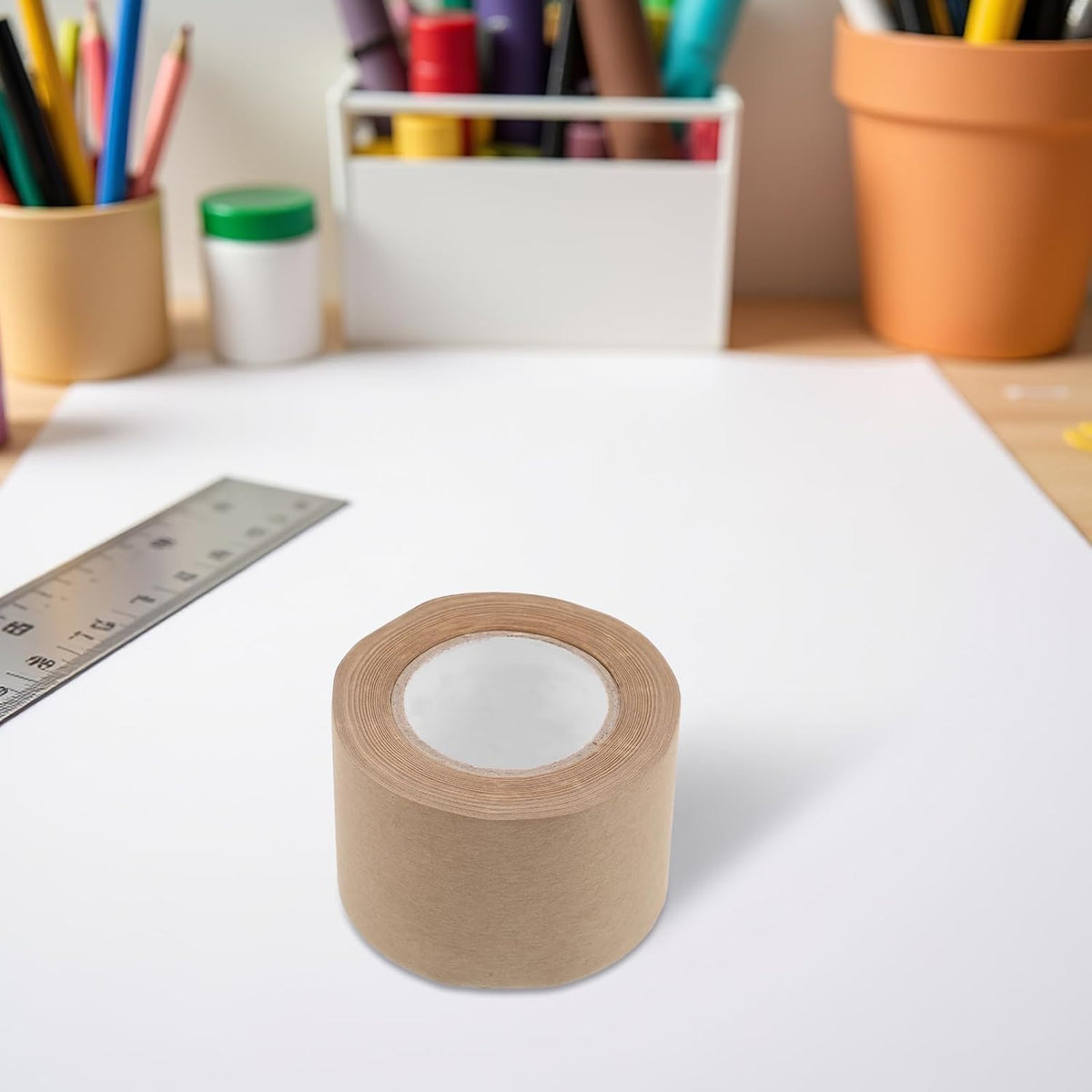 3 Rolls Water Activated Adhesive Kraft Paper Tape, 6cm Brown