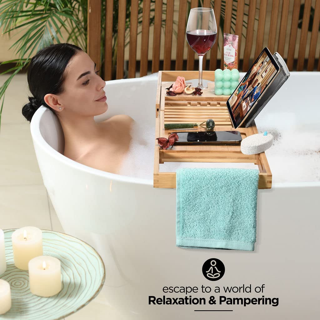 Luxury Premium Bathtub Tray Caddy - Foldable, Expandable, Fits Most Tubs
