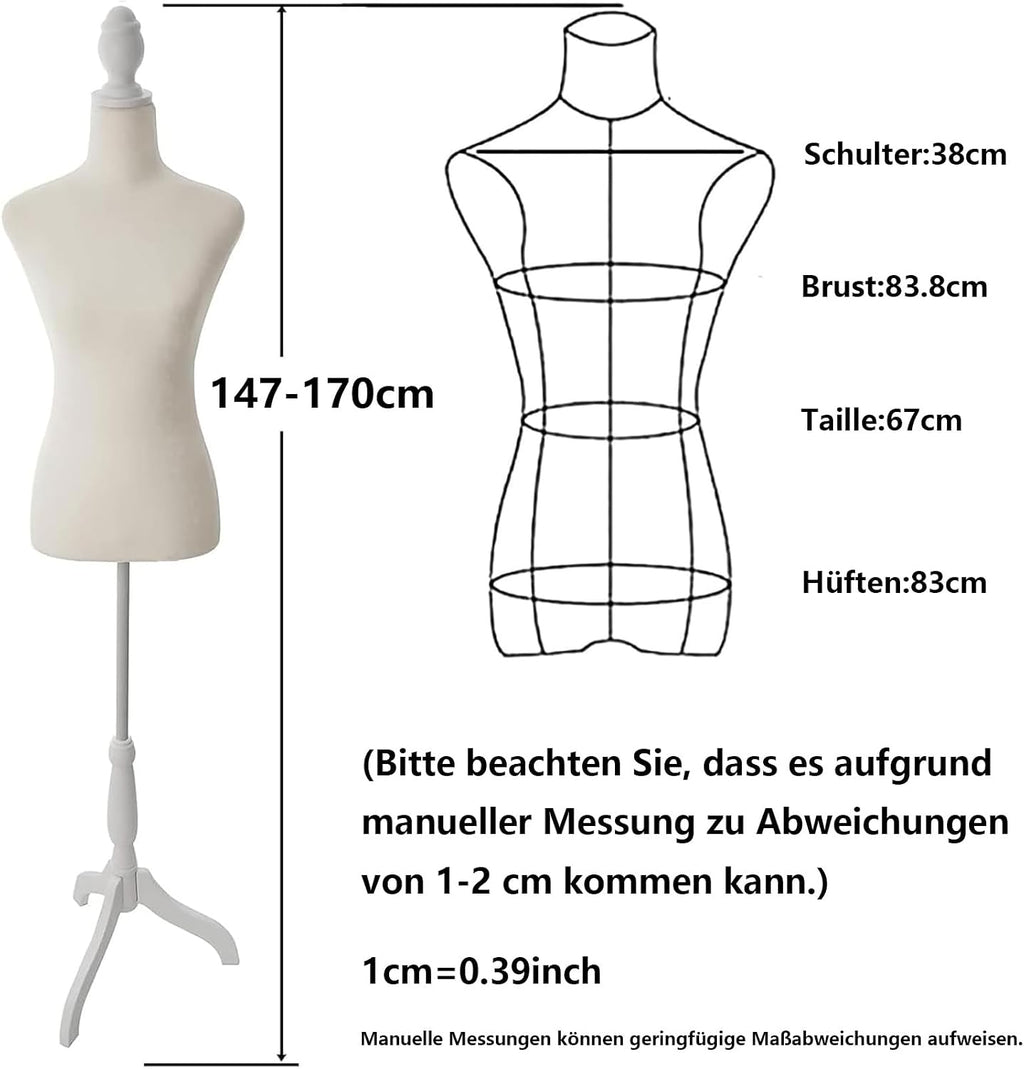 Female Dress Form Pinnable Mannequin Body Torso with Tripod Base Stand