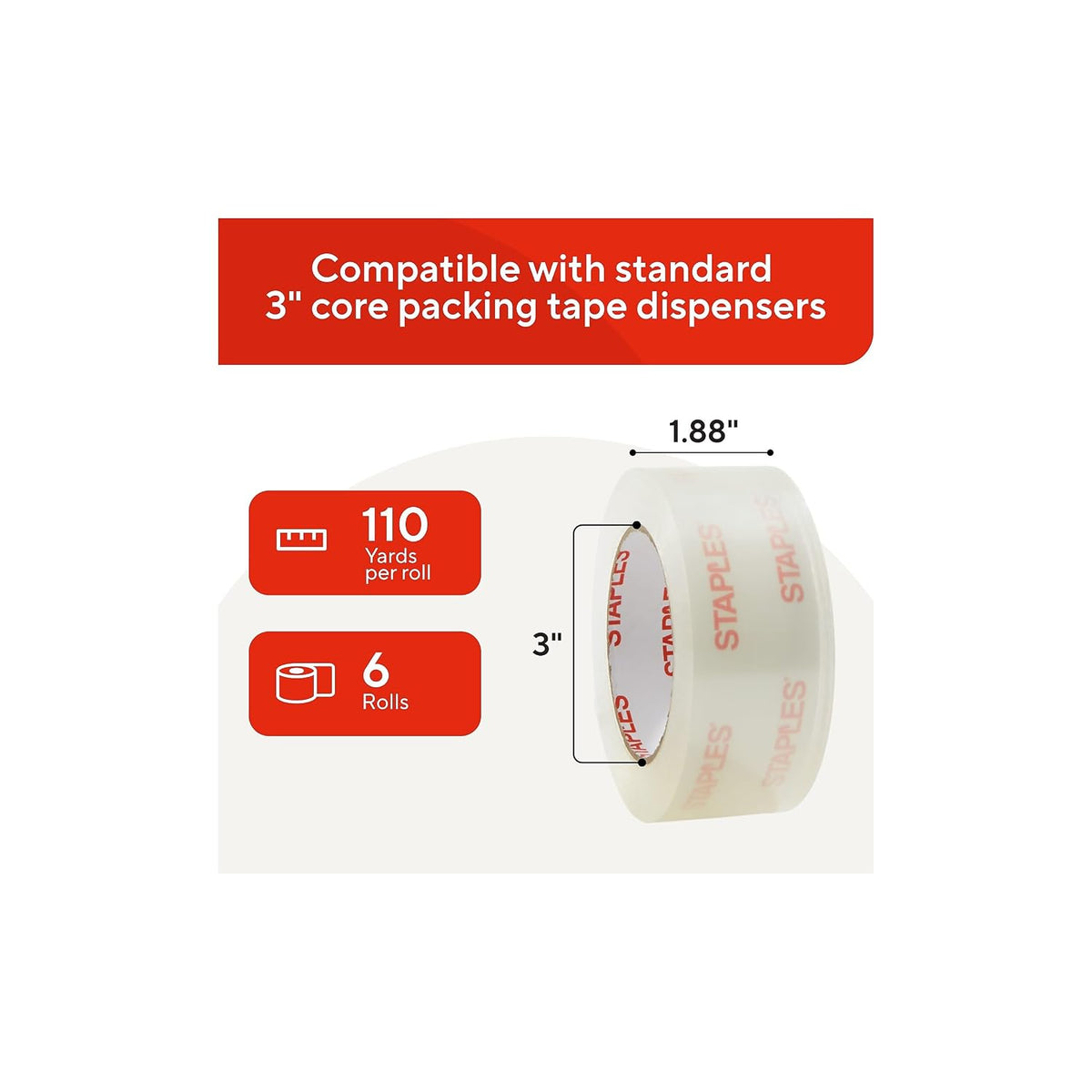 Moving & Storage Packing Tape, 1.88x110 Yards, Clear, 6-Pack