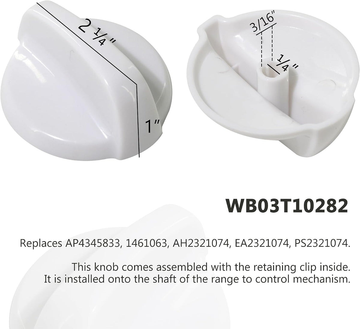 4 Pack WB03T10282 Stove Knob White Gas Oven Range Control Assembly