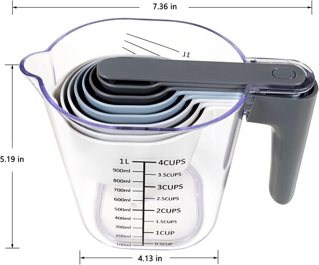 Measuring Cups and Spoons set 10 Pieces, Stackable Measuring Cup with Lid, Kitchen Cooking Baking Measuring Spoons