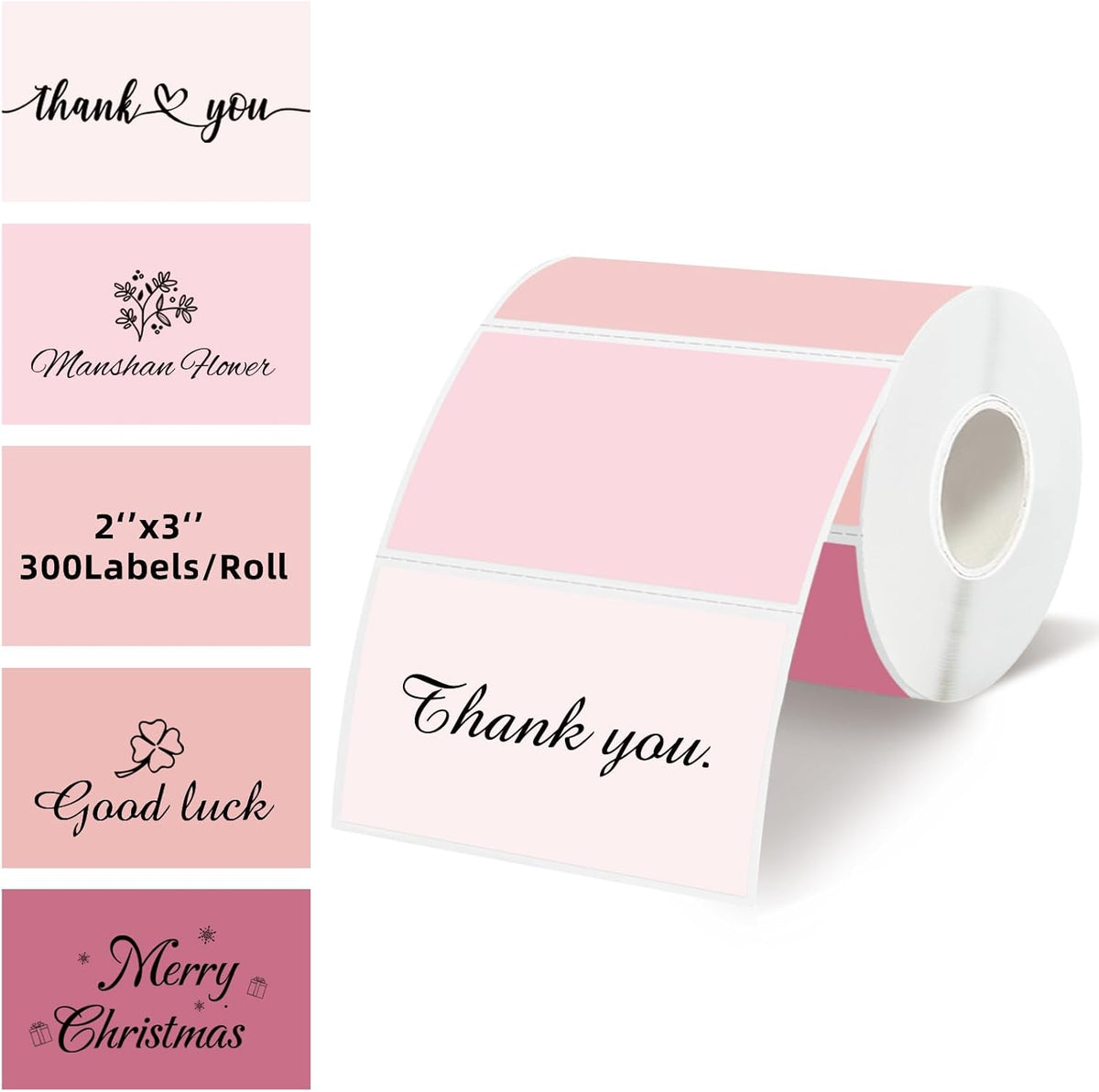 3" x 2" Pink Thermal Label,Self-Adhesive Rectangle Thermal Sticker Labels for Logo Design,Name/Price Tag,Thanks