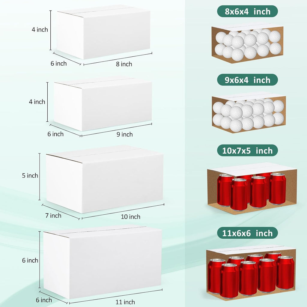 28 Pack Small Shipping Boxes Assorted Sizes, White Corrugated Box Mailers, 8x6x4 &9x6x4 & 10x7x5 & 11x6x6 7 PCS Each