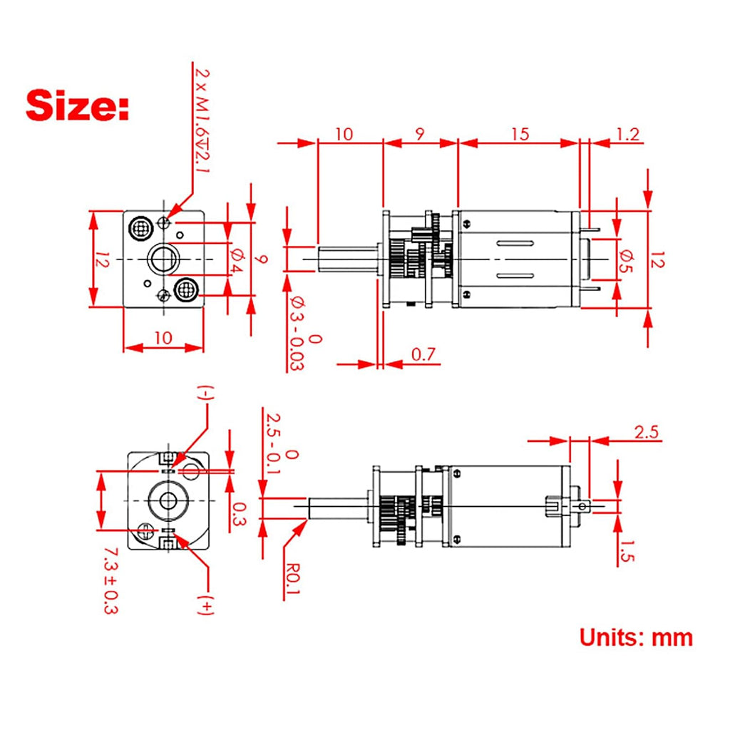 2PCS DC 6V 100RPM N20 Gear Motor High Torque Electric Micro Speed Reduction Geared Motor