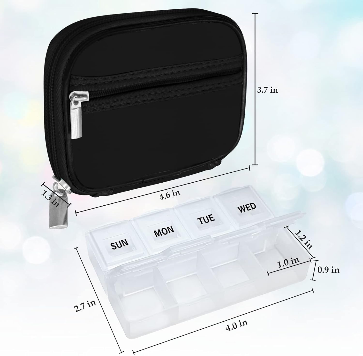 Weekly Travel Pill Organizer Pill Case for Purse with Removable 7 Day Pill Box, Fashionable Travel Medicine Organizer