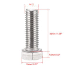 uxcell M12x35mm Hex Bolts 304 Stainless Steel Hexagon Screw Bolts 5pcs