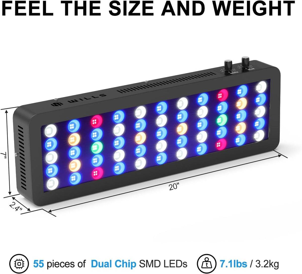 Aquarium Light, 100W Full Spectrum LED Reef Lights, 20"x7"x2.4"