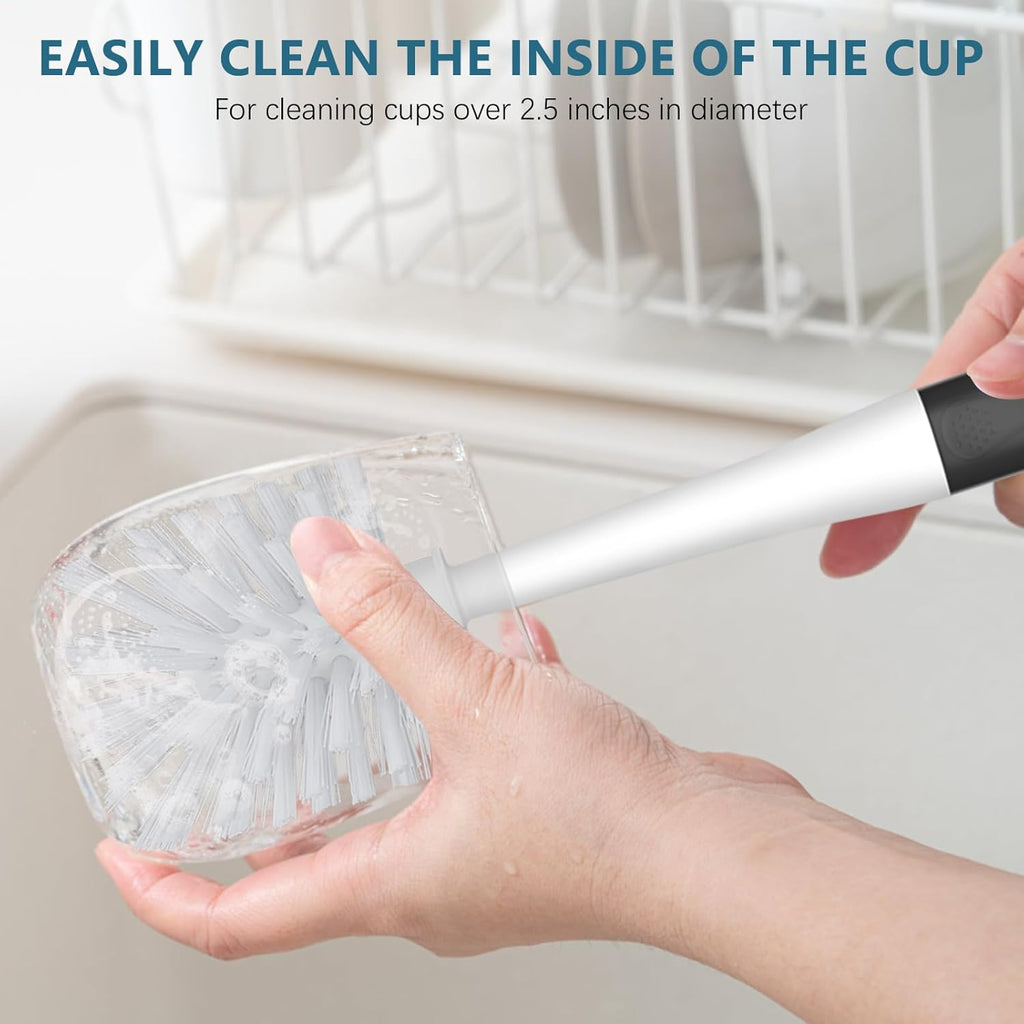 Dish Brush Set of 3 with Bottle Brush, Dish Scrub Brush with Long Handle Deep Cleaning Handle Brush with Scraper Tip
