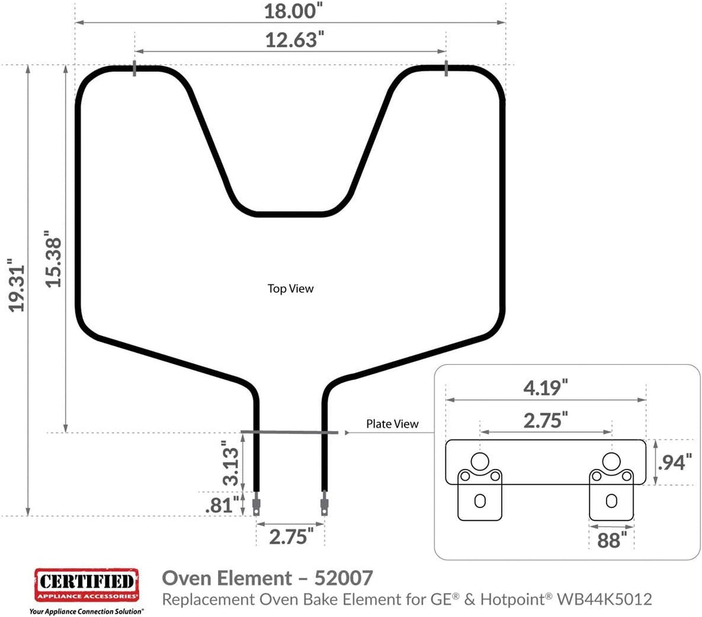 Certified Appliance Accessories 52007 Replacement Oven Bake Element for GE & Hotpoint WB44K5012