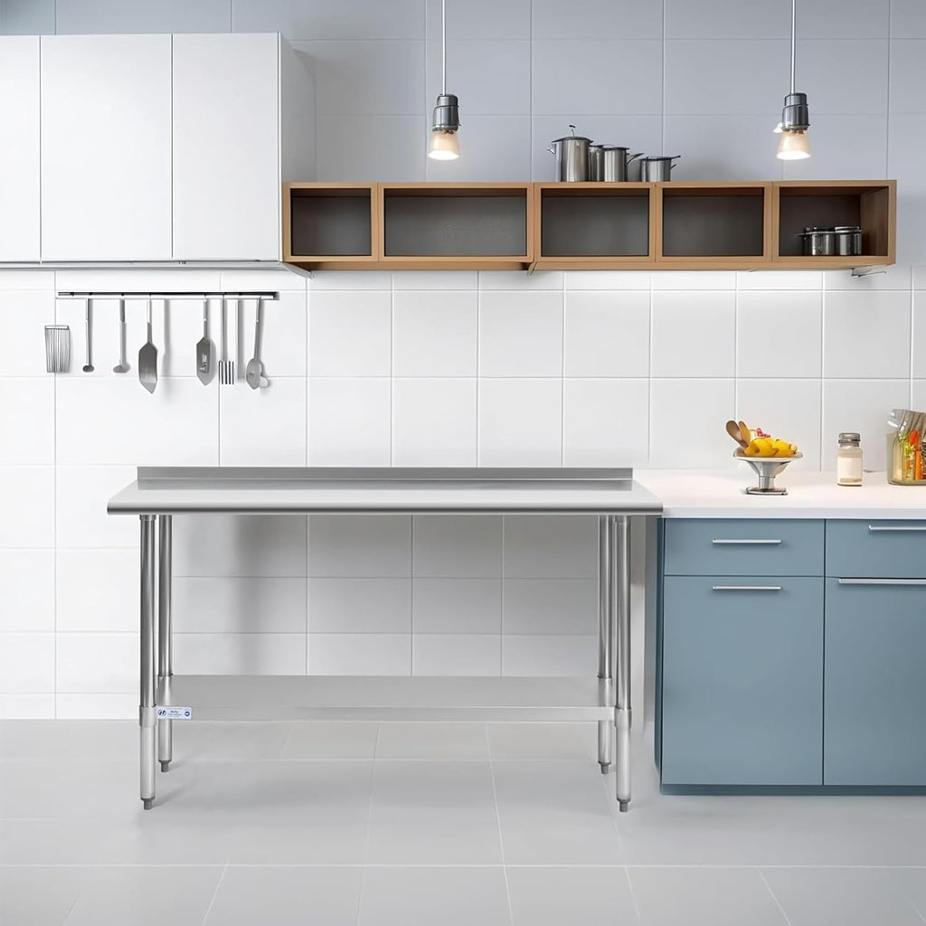 Hally Stainless Steel Table for Prep & Work 30" x 60" with Backsplash NSF