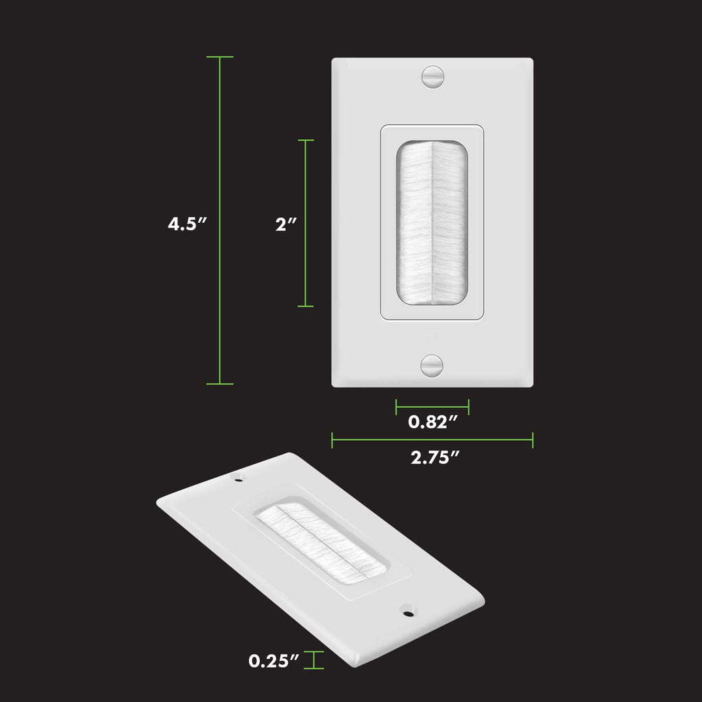 TOPGREENER 1-Gang Bristled Brush Pass-Through Wall Plate, 6-Pack