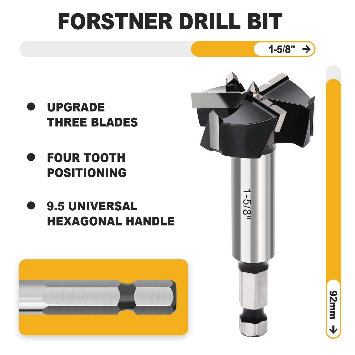 WOBLLMX 1-5/8" Forstner Drill Bit with 3/8" Quick Change Hex Shank