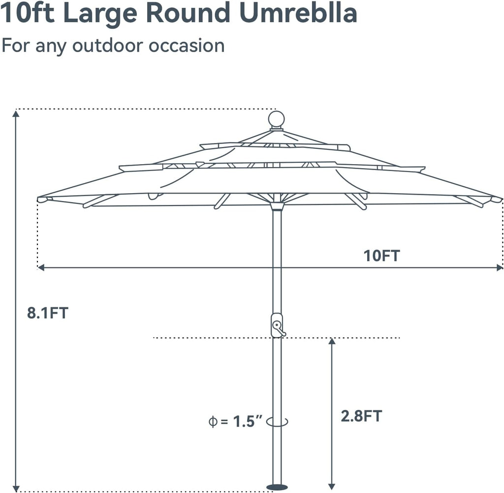 10 ft Outdoor Patio Umbrella, Market Table Umbrellas, Navy Blue