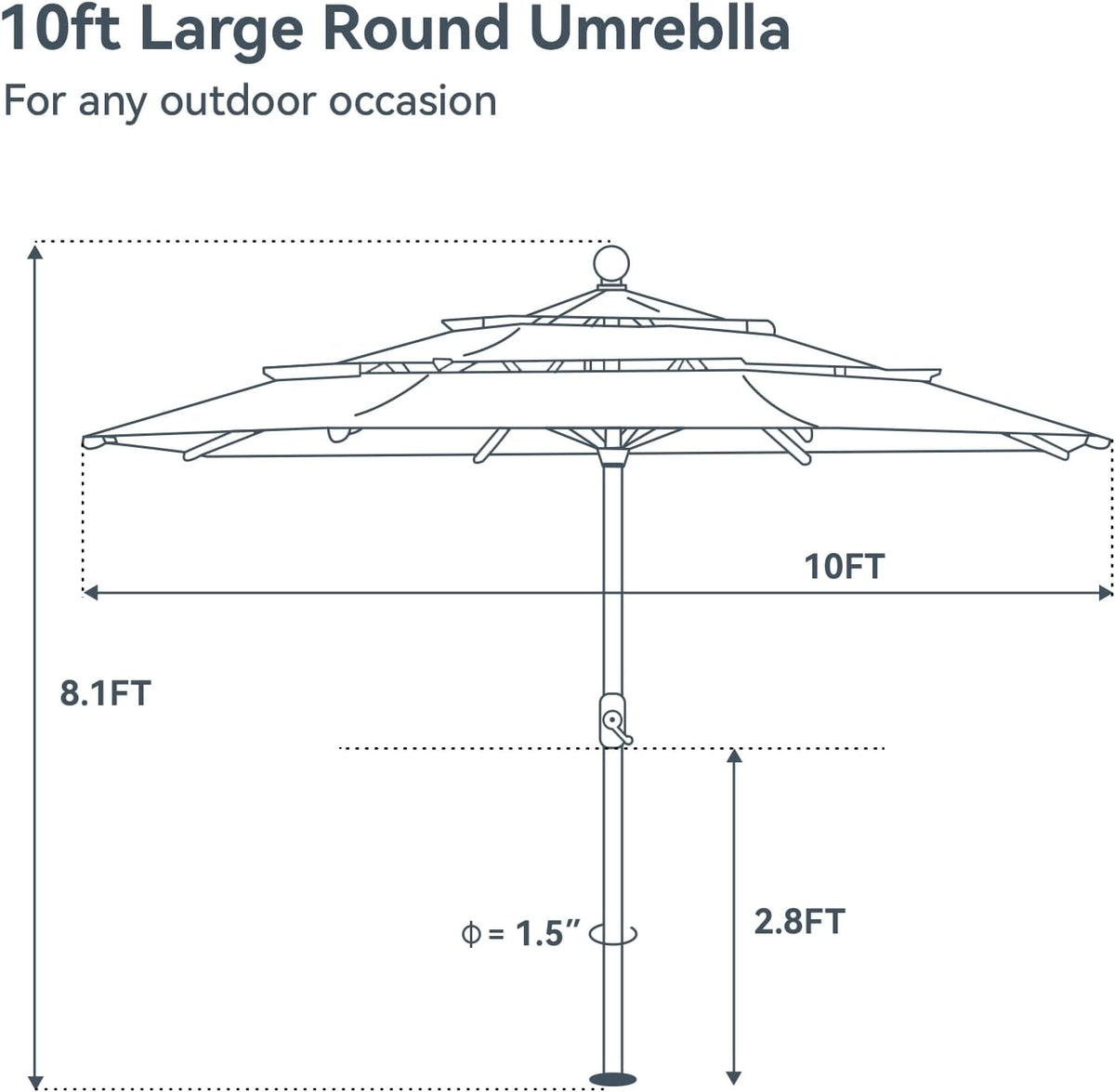 10 ft Outdoor Patio Umbrella, Market Table Umbrellas, Navy Blue