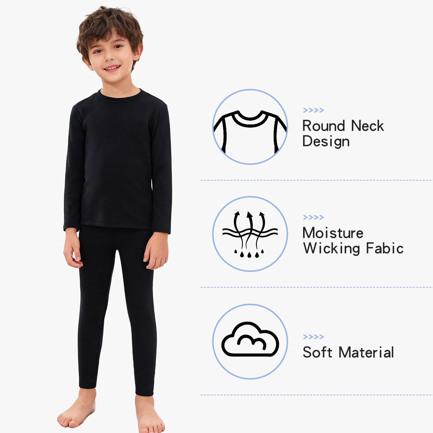 Kids Thermal Underwear Set, Boys Underwear Thermals Set, Fleece Lined Base Layers Top Bottom for Skiing Cold Weather