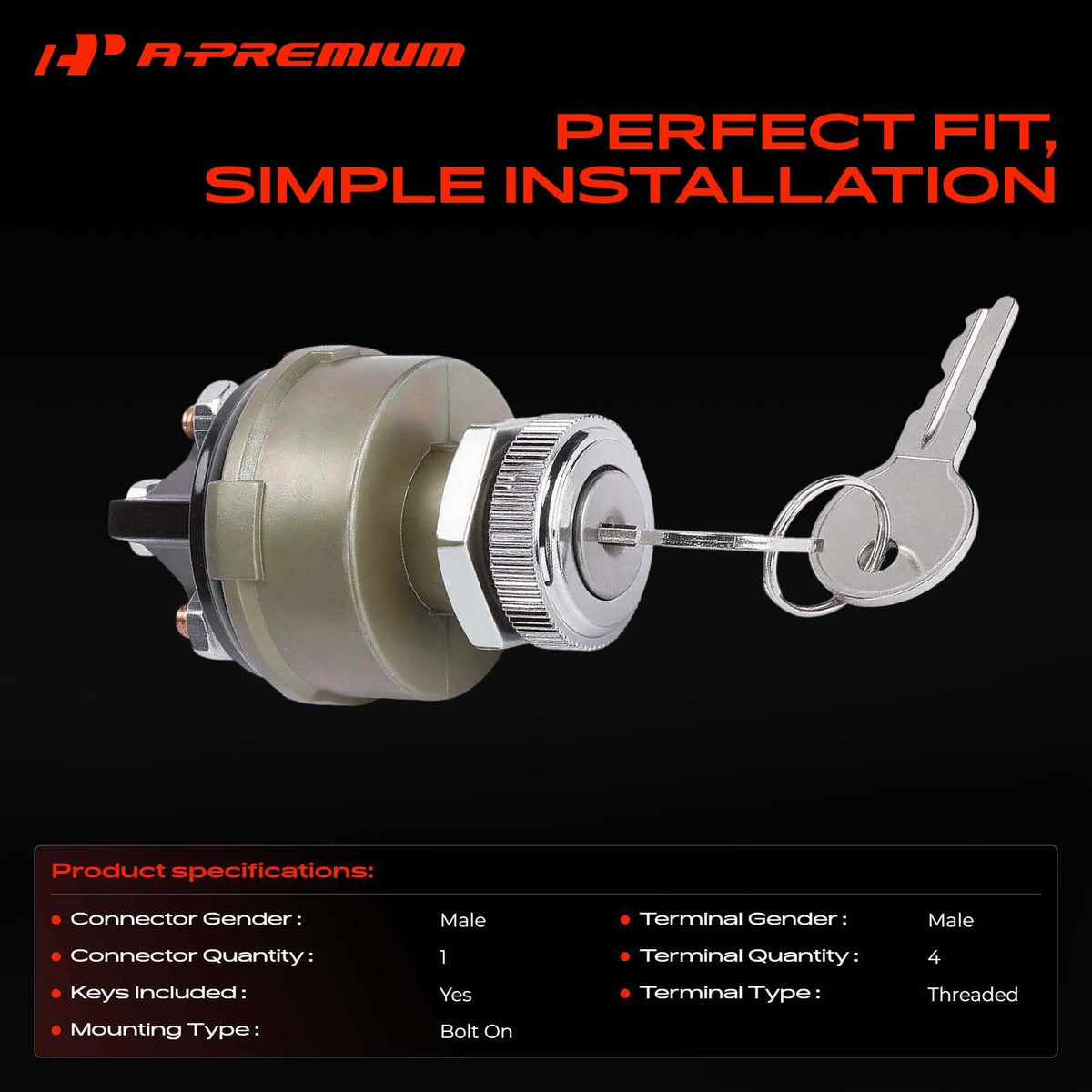 A-Premium 4 Threaded Ignition Starter Switch Compatible with Jeep