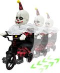 [Moving Back and Forth] Halloween Animatronic 15.5” Clown Ride on Bicycle, Sound Activated Spooky Talking Halloween