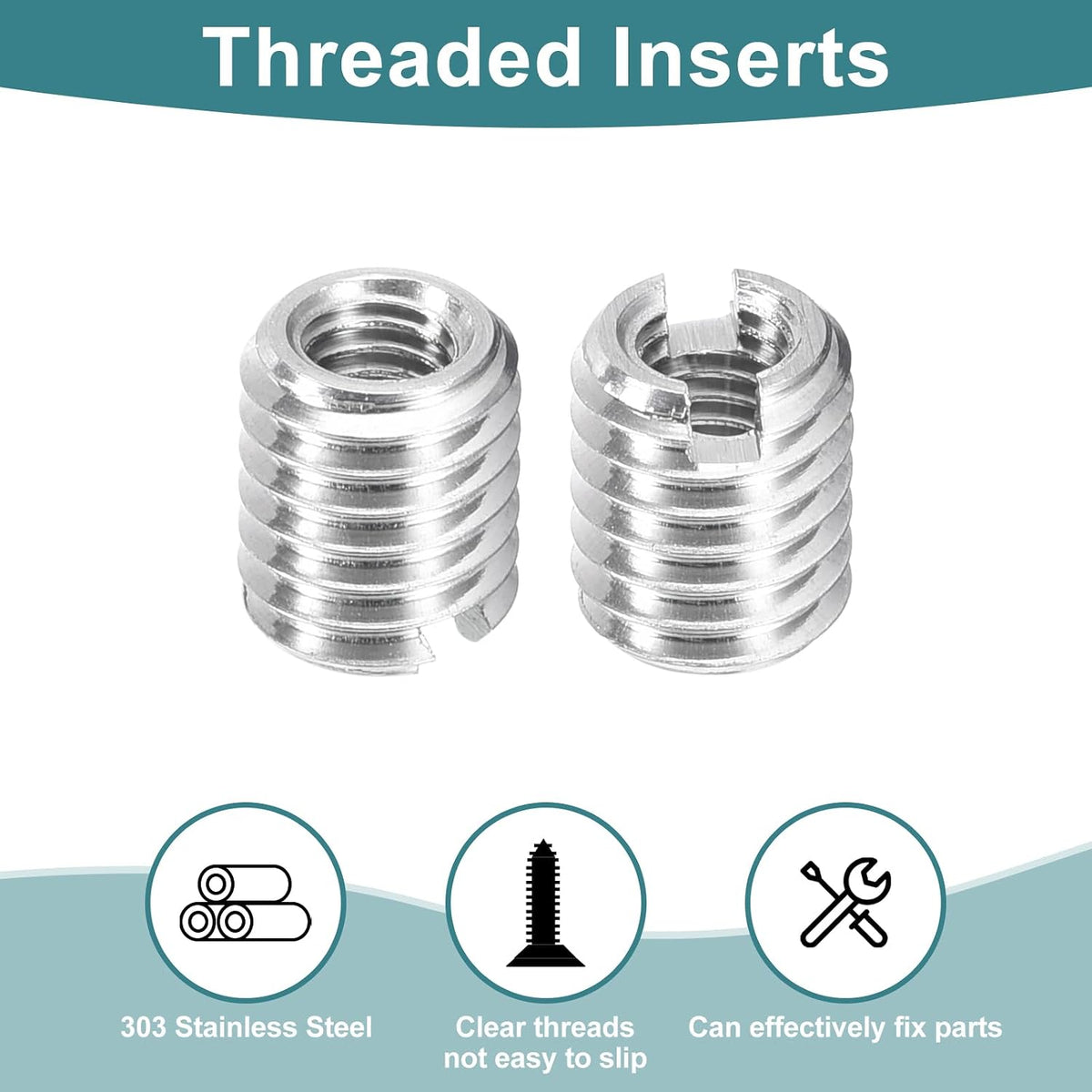 uxcell 10Pcs Threaded Inserts, M3-0.5x6 & M5-0.8x6 Stainless Steel 303 Screw Thread Sleeves Thread Repair Insert for Mechanical Equipment