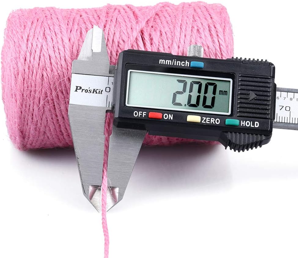 Jute Twine - Natural & Pink, 328 Feet, 2mm, 3-Ply Hemp for Gift Wrapping,DIY Projects & Climbing Plants