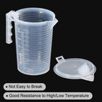 Graduated Beaker, 500ml PP Plastic Liquid Measuring Cup Double Sided Black Graduations with Handle Lid and Spout for