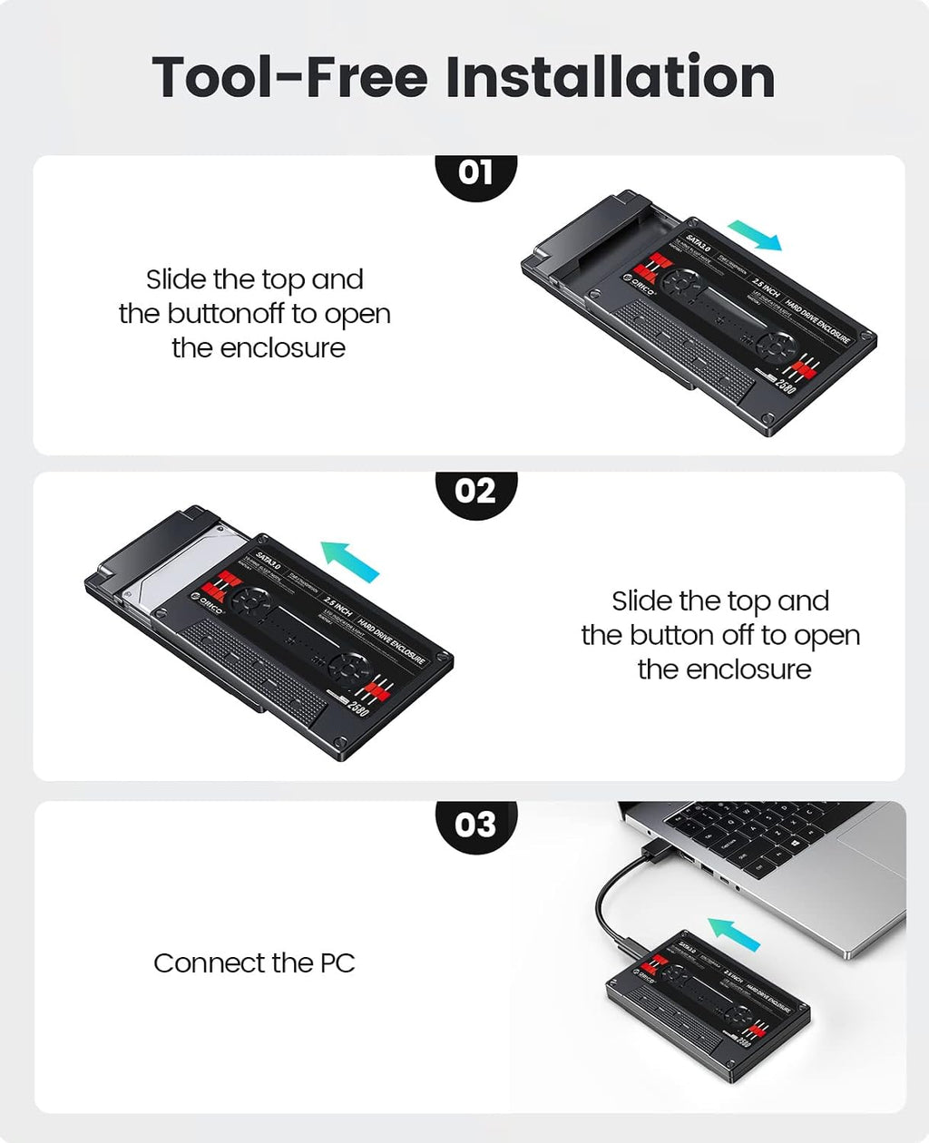 2.5 Hard Drive Enclosure USB C to SATA III for 2.5inch SSD HDD 9.5mm 7mm External Hard Drive Case Max 6TB Compatible