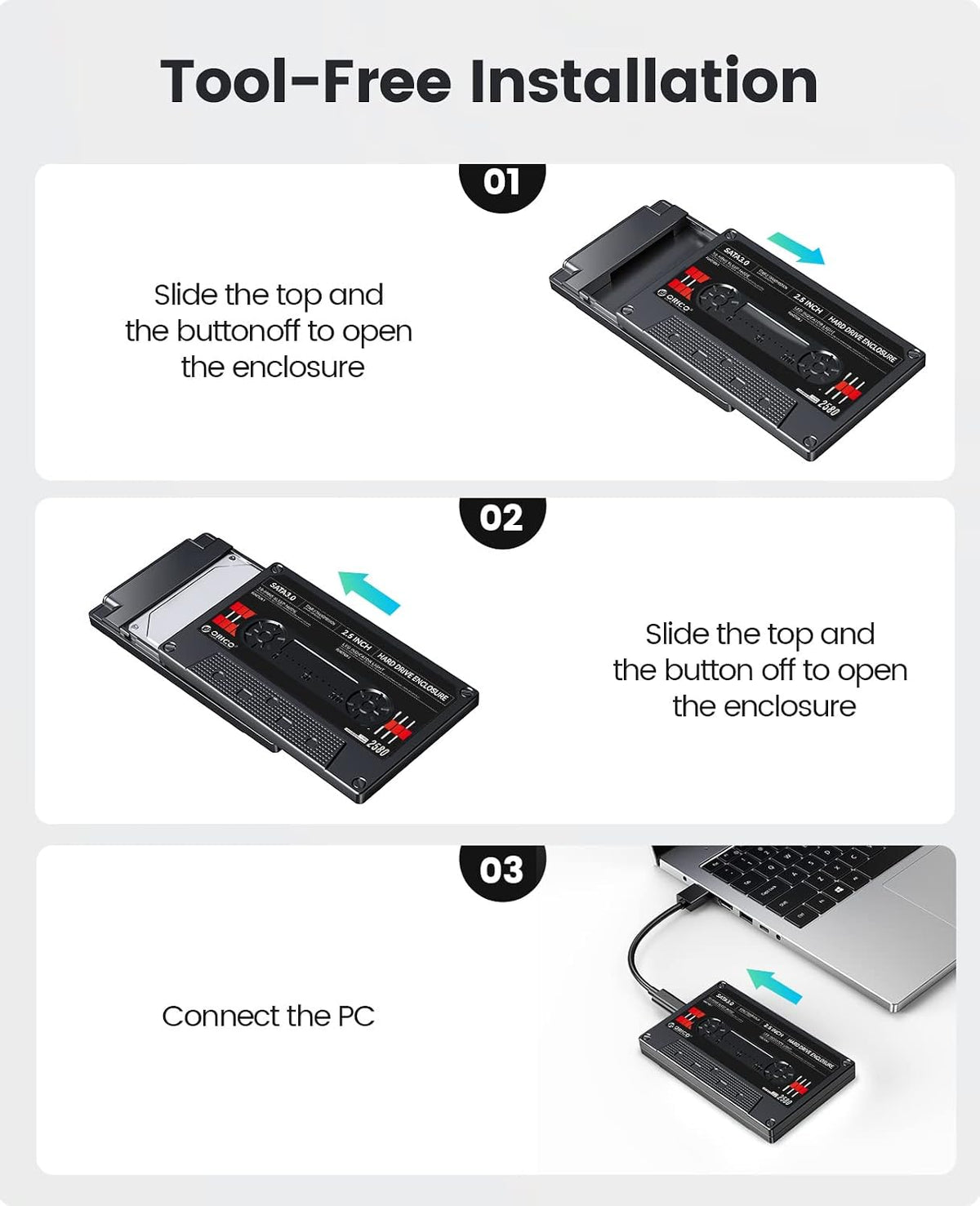 2.5 Hard Drive Enclosure USB C to SATA III for 2.5inch SSD HDD 9.5mm 7mm External Hard Drive Case Max 6TB Compatible