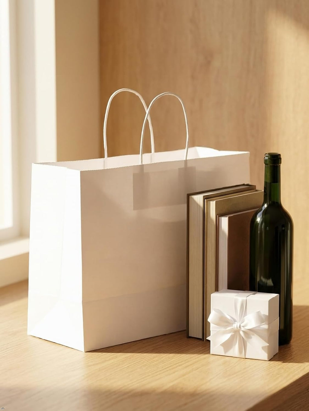 White Gift Bags with Handles, Large 13x10x5.5 Inch, 25 Pack