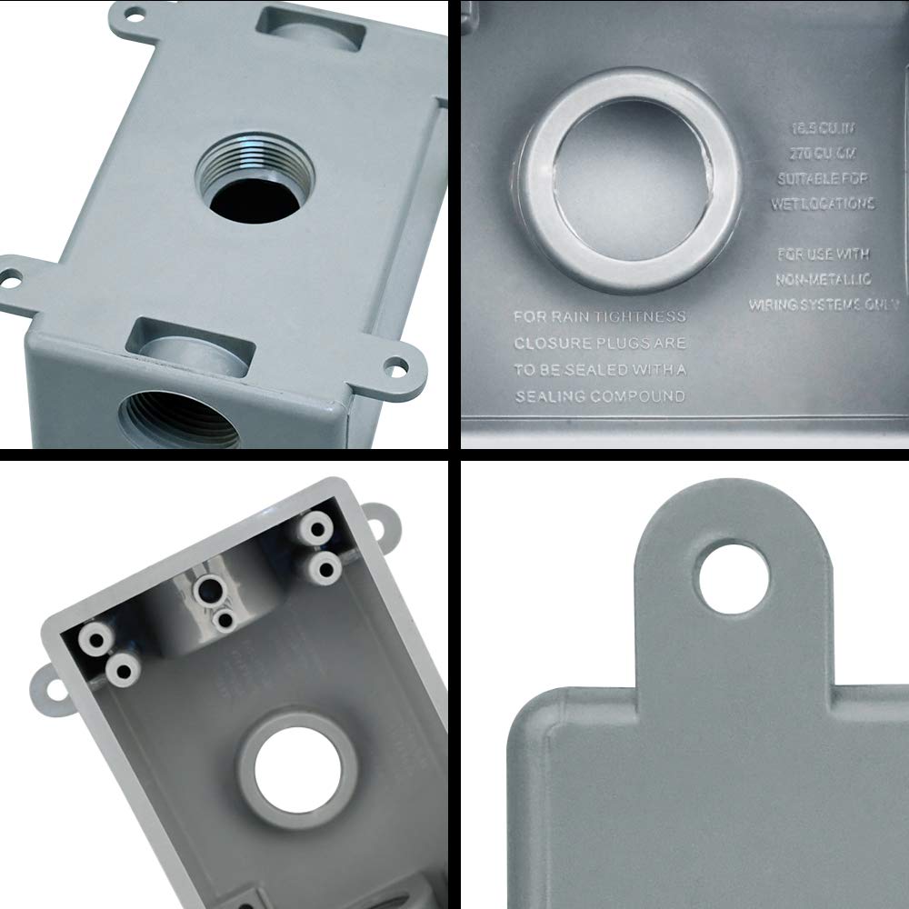 4Packs Weatherproof Outlet Box, PVC Electrical Box, 1/2" & 3/4" Threaded
