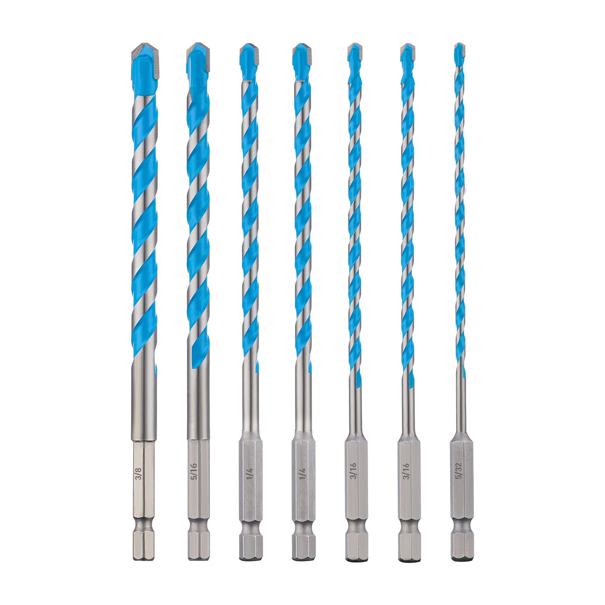 toolant 6" Shockproof Masonry Drill Bits, 5/32"-3/8", 7-Piece Set