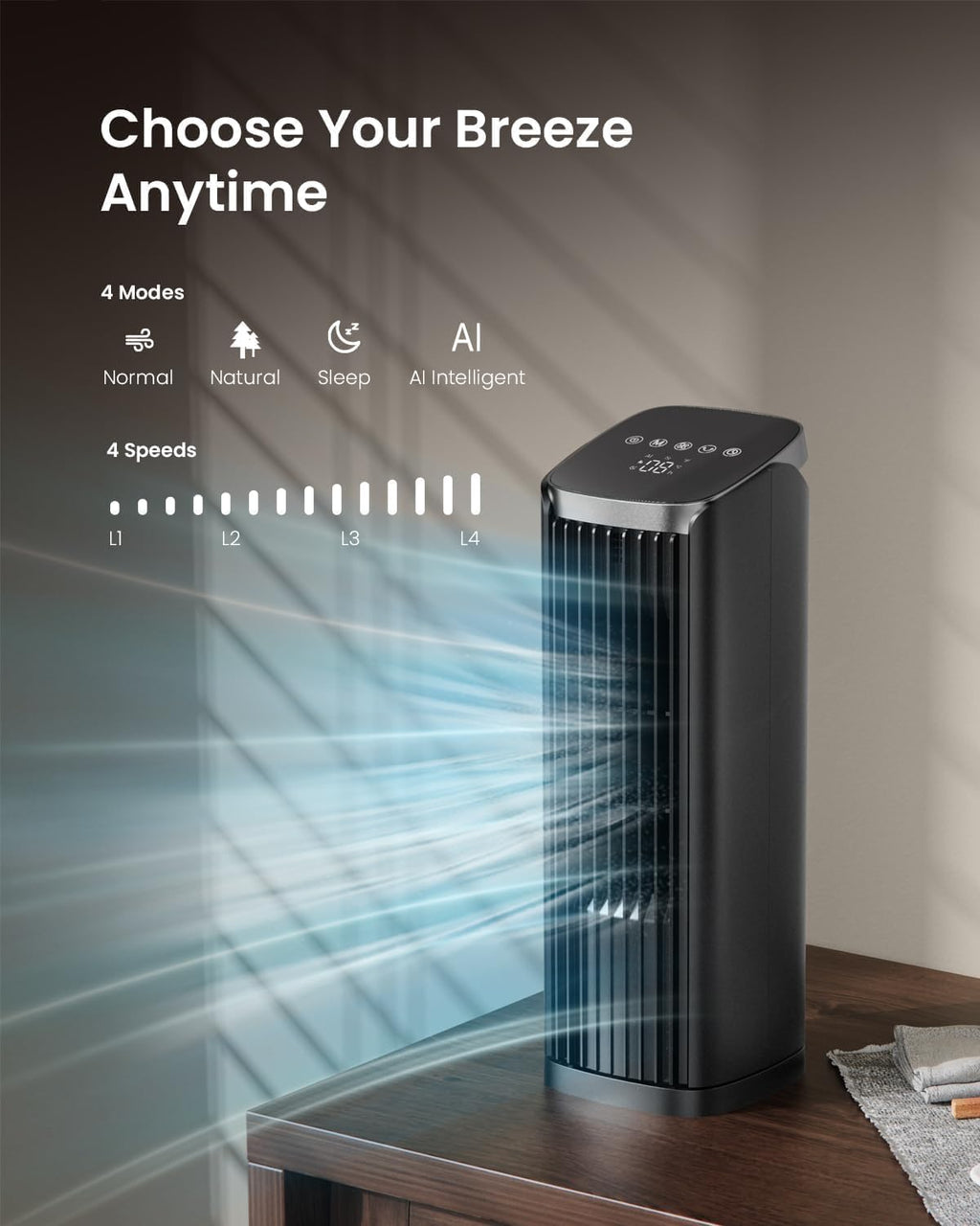 Tower Fan for Bedroom, 13.2" Quiet Desk Fan with Remote, 4 Modes 4 Speeds Max 24ft/, 70° Oscillating Table Fan