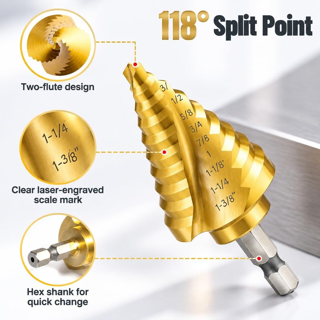 Automatic Center Punch Set, Zofiat Titanium Drill Bits, Step Drill Bit