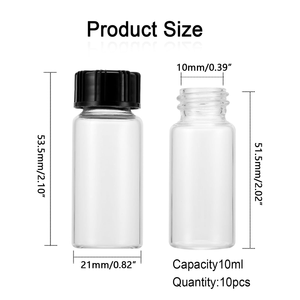 10 mL Small Clear Glass Vials with Plastic Screw Caps, 10Pcs