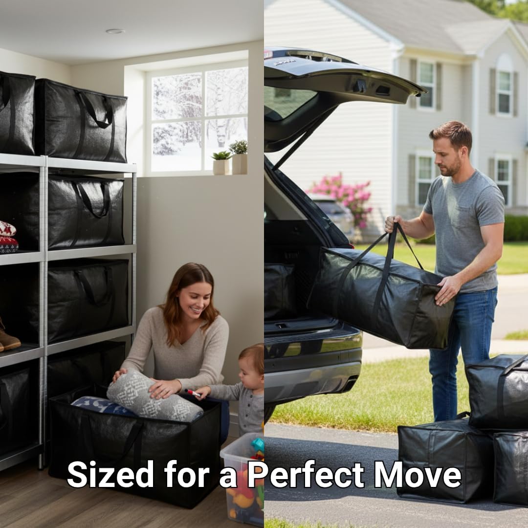 10 - Pack Heavy Duty Large Moving Bag with Strong Zipper and Comfortable Handles Durable & Sturdy Large Storage Bags