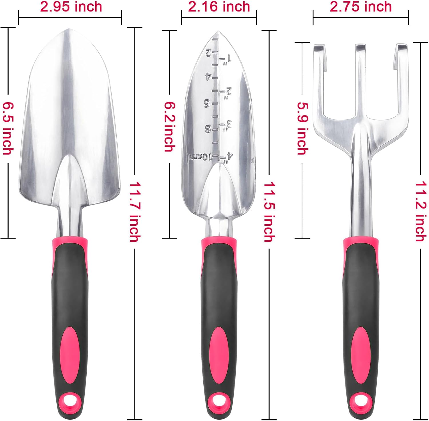 Garden Tools Set, 3 Pack Heavy Duty Gardening Tools Set Include Garden Shovel, Transplant Trowel and Hand Rake with