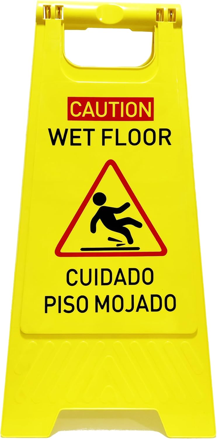 3-Pack Caution wet floor sign, 24 in. (approx. 60 cm) Height,Bright Yellow Double-Sided Folding A-Shaped Frame