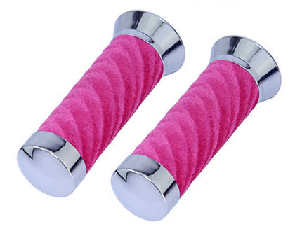 Swirl Velvet Velour Bicycle Grips with Chrome End Cover (Pink)