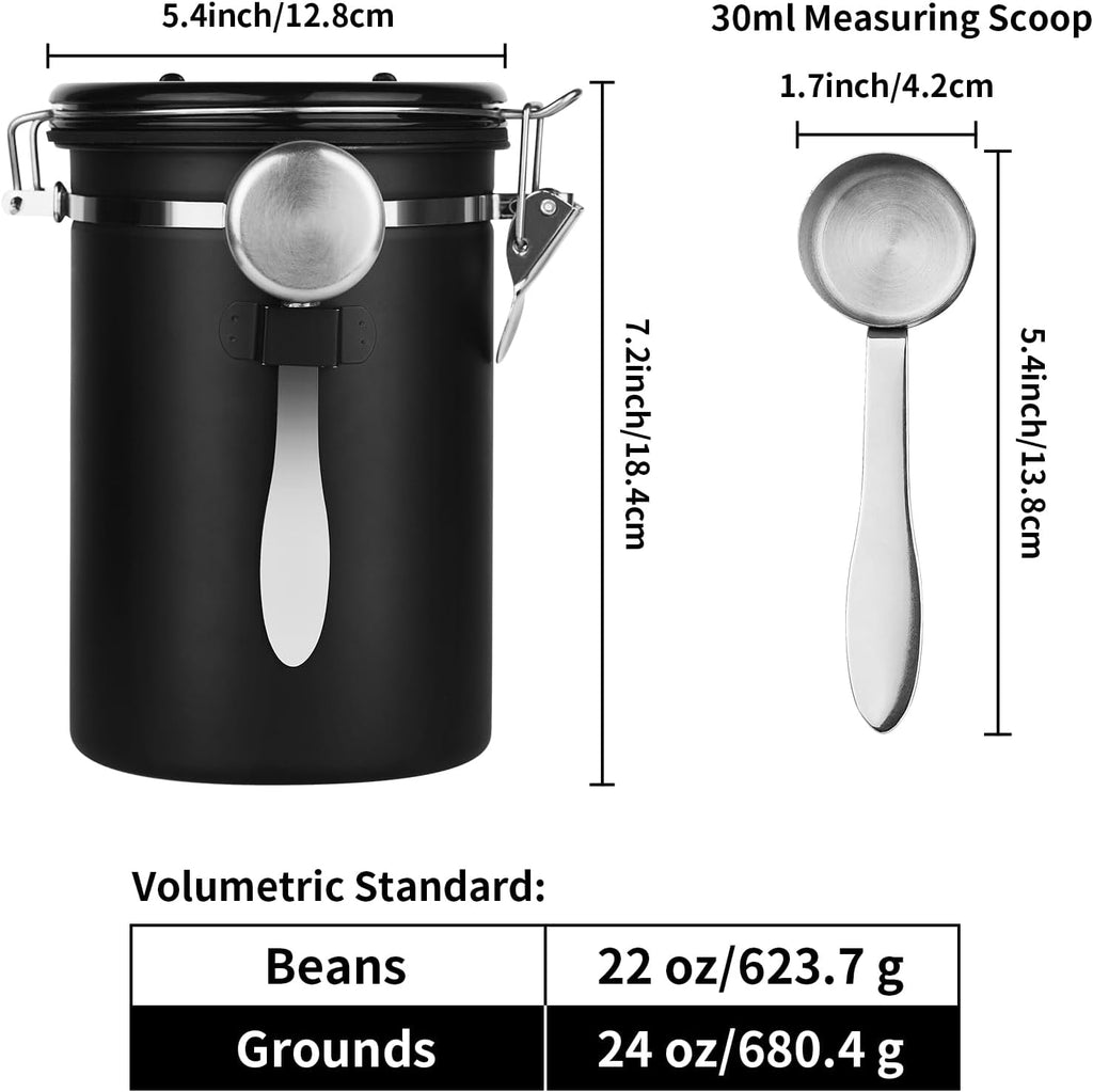 22oz Stainless Steel Airtight Coffee Canister with Date Tracker | Includes Measuring Scoop, Airtight Fresh Sealed