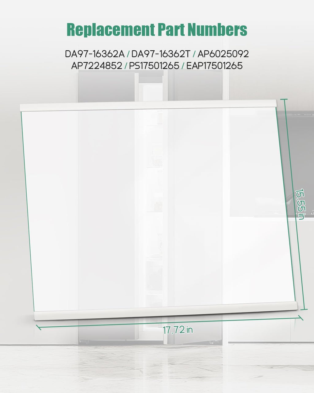 DA97-16362A Refrigerator Glass Shelf Fit for Samsung Refrigerator, Replace DA97-16362T AP6025092 PS17501265, Freezer Tempered Glass Shelf