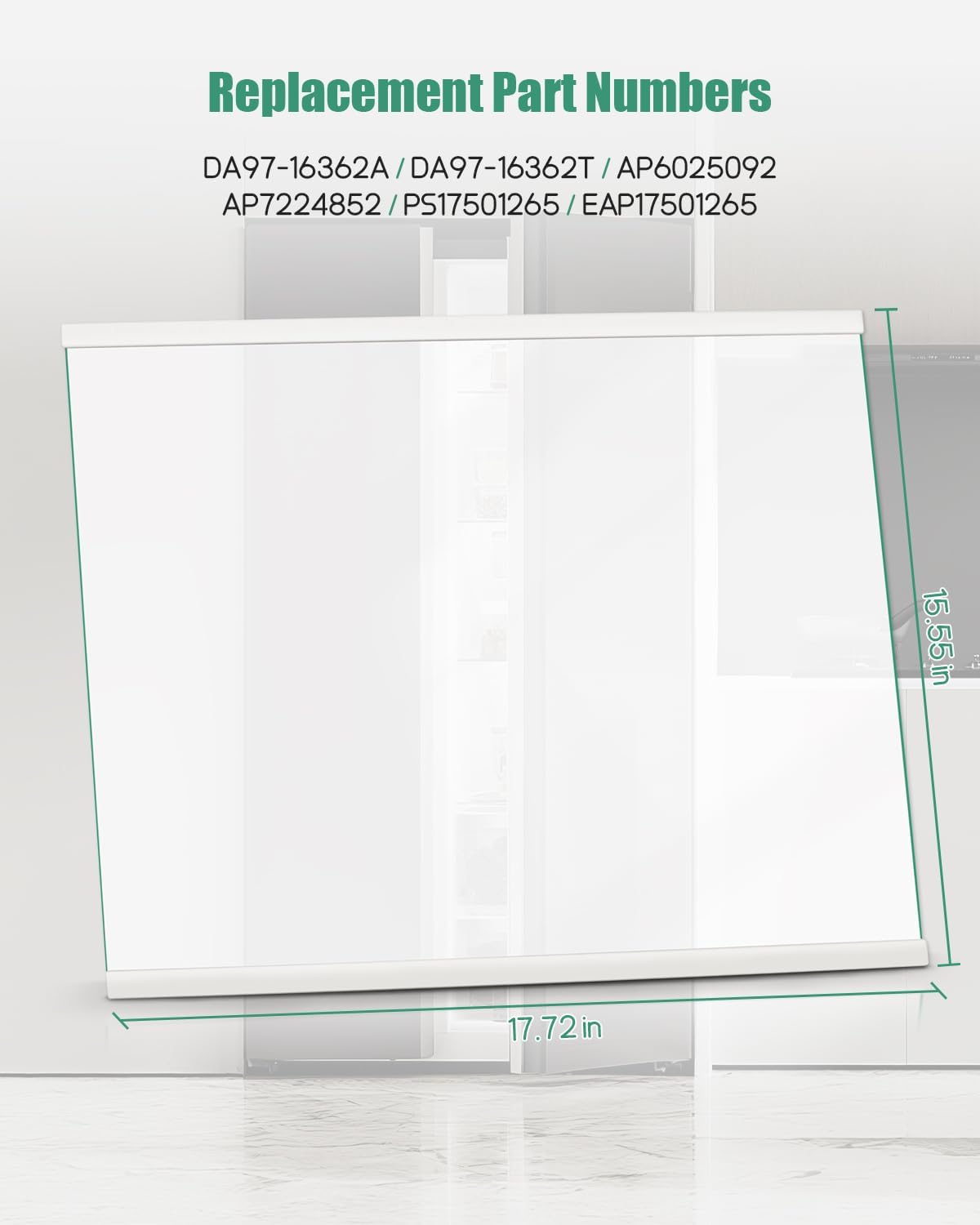 DA97-16362A Refrigerator Glass Shelf Fit for Samsung Refrigerator, Replace DA97-16362T AP6025092 PS17501265, Freezer Tempered Glass Shelf