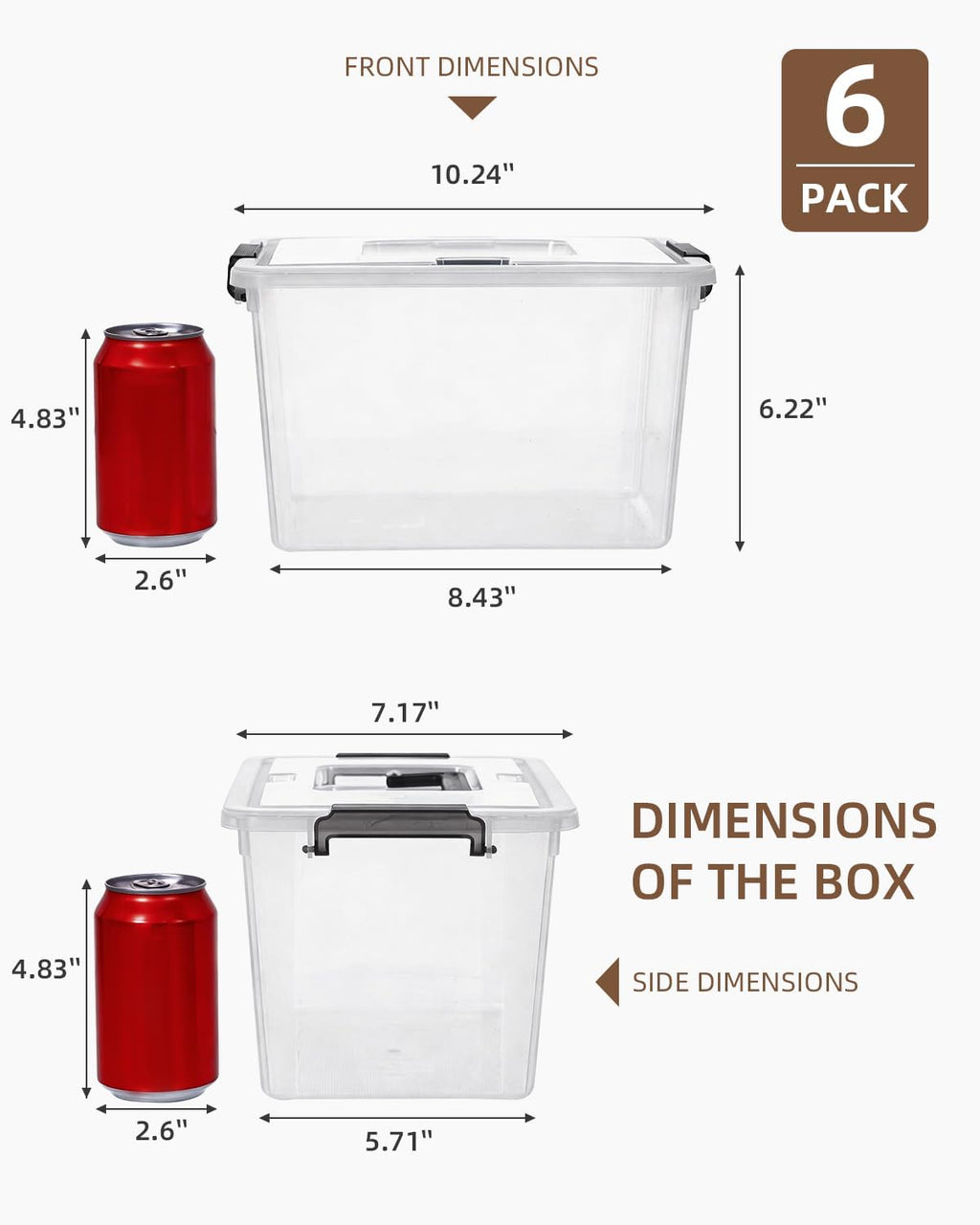 6 Packs 6 QT Plastic Storage Bins with Latching Lids Clear Storage Box with handle Stackable Storage Containers for