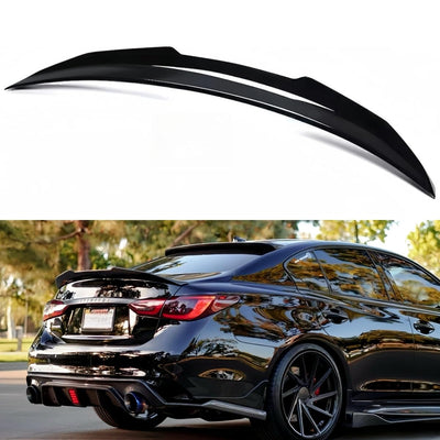 Rear Spoiler Compatible with 2014-2024 Infiniti Q50 Q50S Luxe Premium, Gloss Black PSM Style Duckbill Fits for 14-24