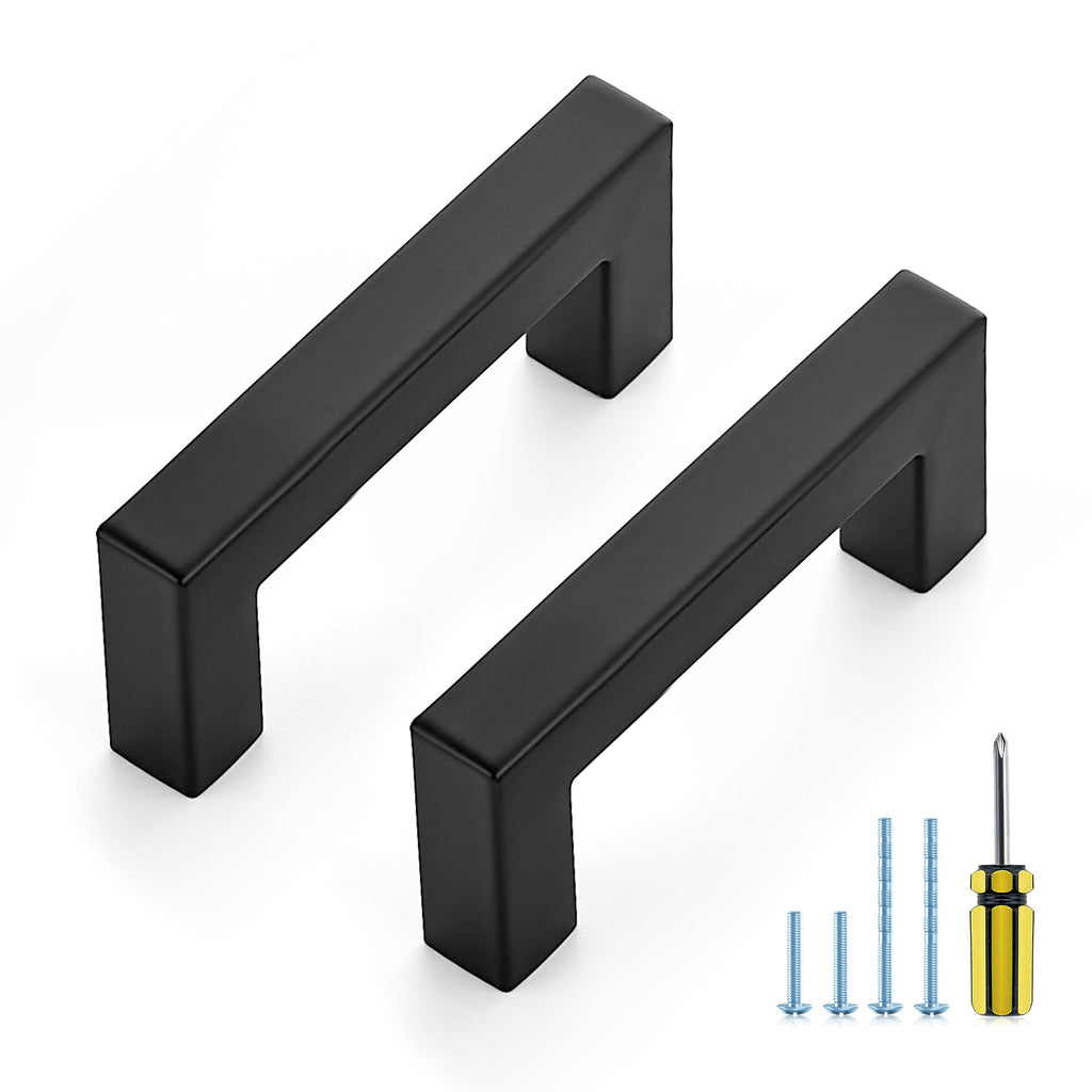Matte Black Square Pulls Cabinet Handles,3 Inch,20 Pack