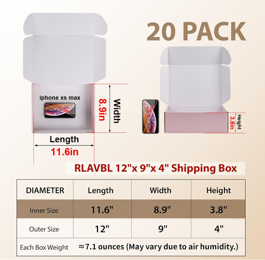 12x9x4 Shipping Boxes Set of 20, Pink Corrugated Cardboard Box for Packing, Mailing, Business, Gift