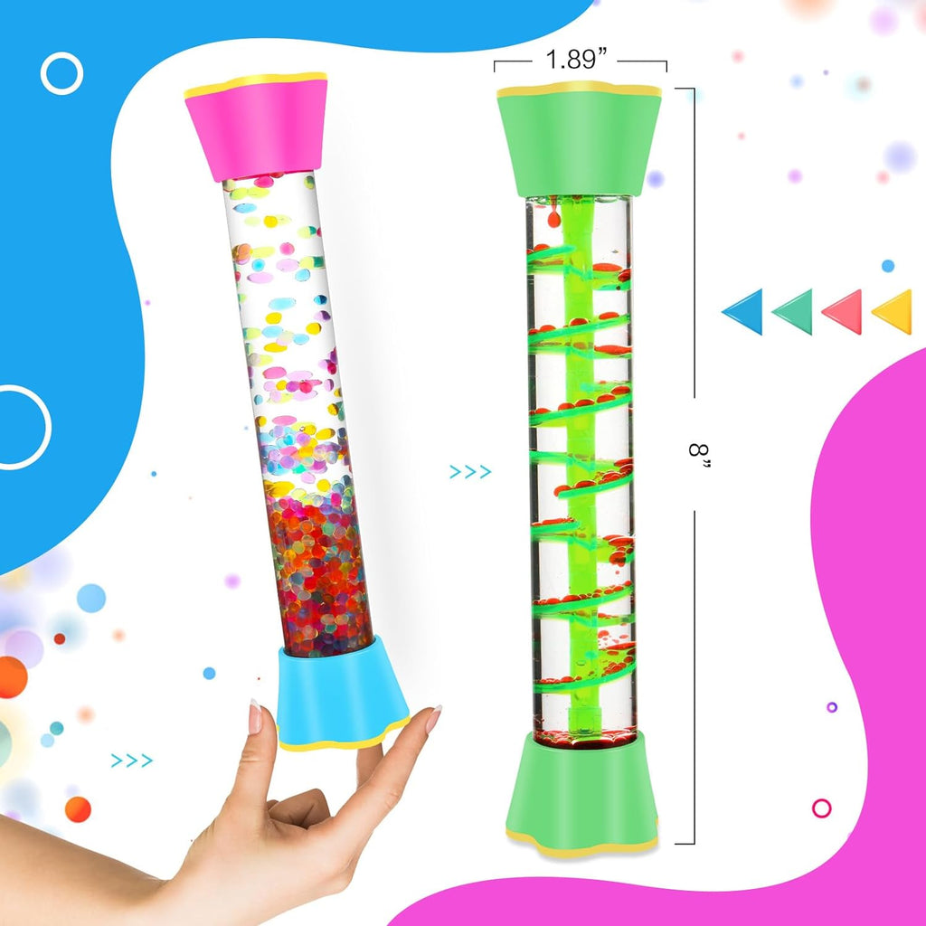 Sensory Fidget Tubes - Calming Toys for Kids & Adults- Sensory Tube with Glitter Bottle, Gravity Spinner, Bubble Drop
