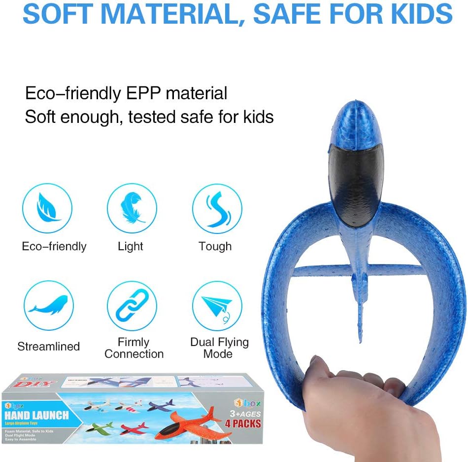 4 Pack Airplane/Flying Toys, 17.5" Large Throwing Foam Plane/Gliders, 2 Flight Mode, Birthday Gifts for Girls Kids 3