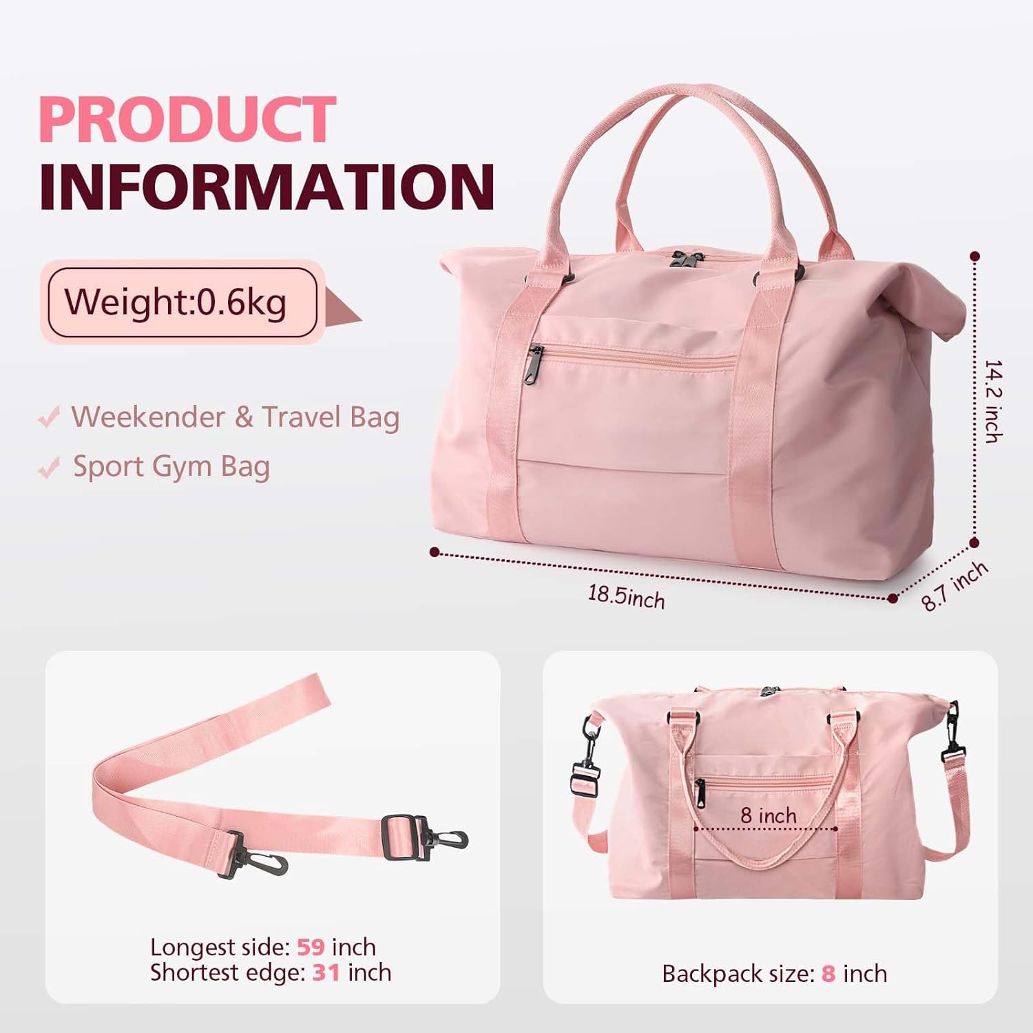 Travel Duffle Bag, Waterproof Weekender Carry On Tote Bags for Women, Sport Gym Bag for Men, Hospital Bag for Labor