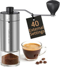 Mini Manual Coffee Grinder with 40 External Adjustable Settings and Ceramic Conical Burr, Portable Stainless Steel