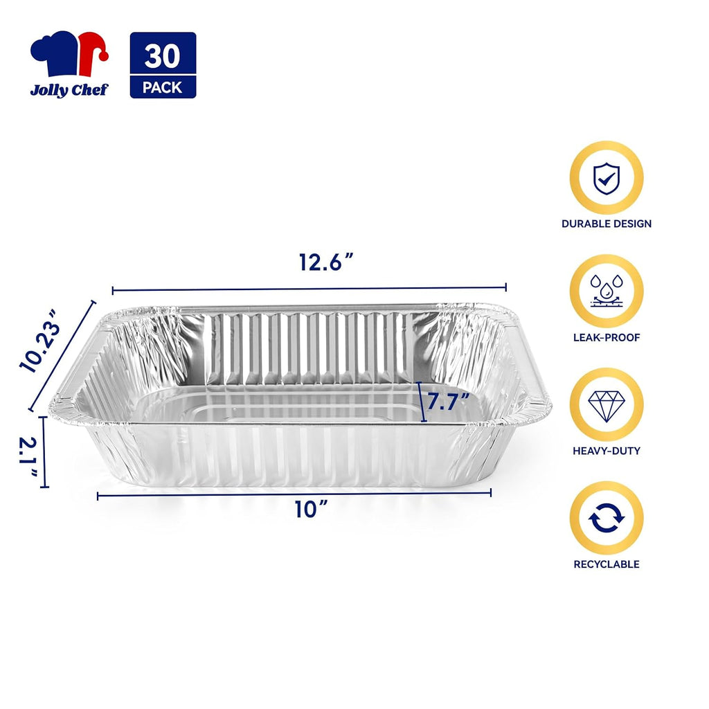 9x13 Aluminum Foil Pans (30 Pack) Disposable Foil Pans for Heating